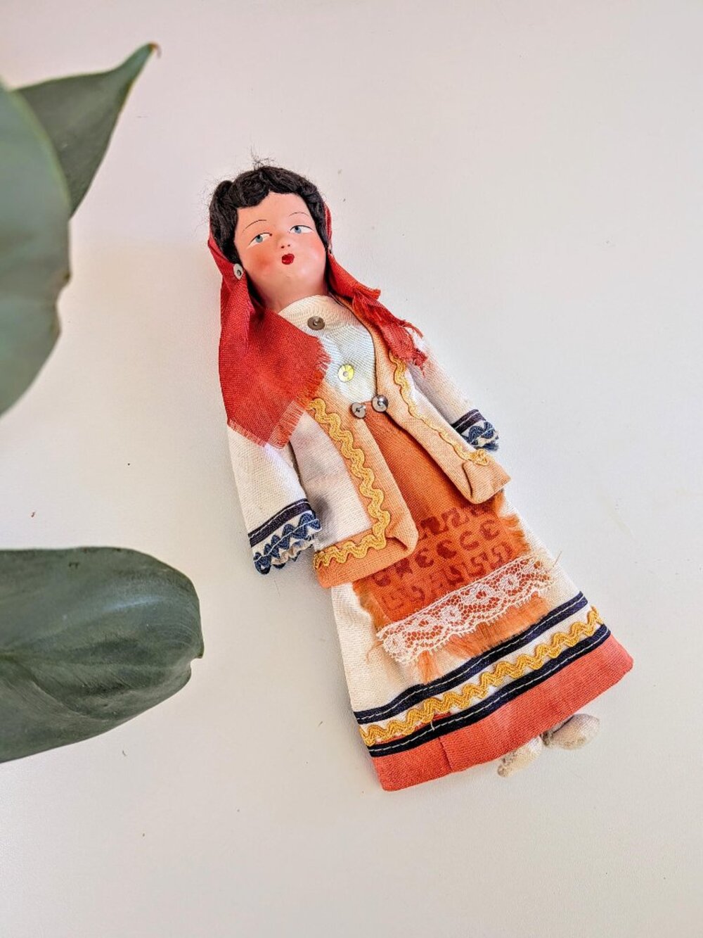 Vintage 1940s Traditional Greek Folk Art Cloth Doll | Handmade Souvenir Costume